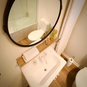 Beech ForestRedwoods Rest / Cabins / Wander & Explore的一间带水槽、镜子和卫生间的浴室