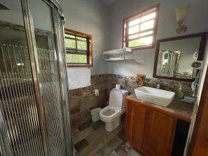 库尔克岛Hidden Treasure Vacation Home Blue Bay Cottage的浴室配有卫生间、盥洗盆和淋浴。
