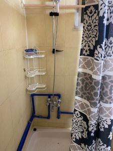 马达巴MiaDa’bia的浴室设有带浴帘的浴缸