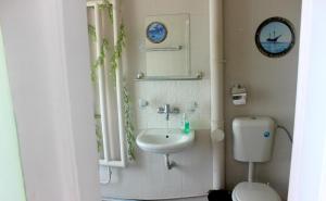 索非亚Hotello的一间带水槽、卫生间和镜子的浴室
