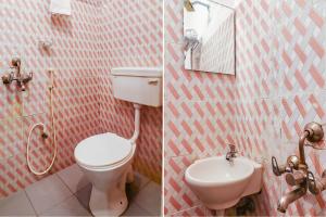 海得拉巴FabExpress Broholic Suites的浴室的两张照片,配有卫生间和水槽