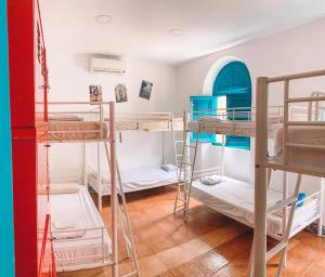 塞维利亚塞维利亚奇特艺术旅馆的一间设有一张双层床的房间