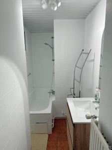 图尔奈Appartement centre ville的白色的浴室设有浴缸和水槽。