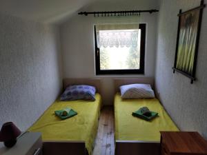 Slatina VarošWellness House Slatina Spa的小型客房 - 带2张床和窗户