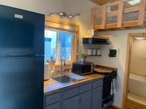 圣路易斯-奥比斯保Sunshine Tiny Home Near Downtown SLO的厨房配有冰箱、水槽和炉灶。