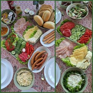 加茨比亚格拉Twoja Przystań Rodzinna的盘子上装满不同种类食物的桌子