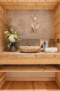 夏蒙尼-勃朗峰Chalet Isabella : cozy & comfy in central Chamonix的一个带水槽和花台的浴室