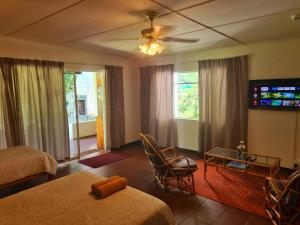 帕雷斯Otters' Haunt Eco Retreat的一间酒店客房,设有两张床和电视