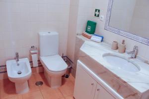 蒙蒂戈杜Monte da Praia的一间带卫生间、水槽和镜子的浴室