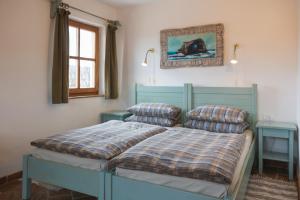 Dvor諾瓦克旅馆的一间卧室设有两张床和窗户。