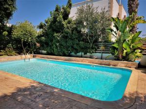 普罗塔拉斯Mosaic villa by the sea的一座树木繁茂的庭院内的游泳池