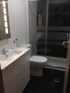 瓜尔达Serrano T1 centro da cidade的浴室配有卫生间、盥洗盆和淋浴。