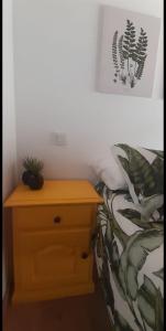 VillabáñezApartamento El Olivo的一间卧室配有一张床和一个植物床头柜