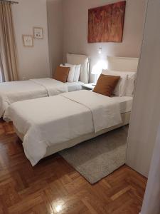 雅典Central & Comfortable, 70m² Apt in Neos Kosmos的配有镜子的客房内的两张床