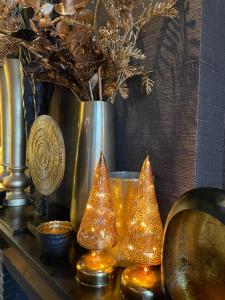 布鲁日蒙塔努斯酒店的金色装饰和花瓶顶的桌子