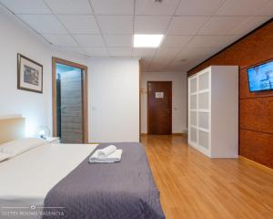 瓦伦西亚Suites Rooms Valencia的一间卧室配有一张床和一台平面电视