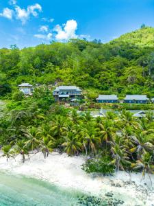 塔卡马卡Paradise Chalets Yoga & Wellness的海滩上的度假村的空中景观