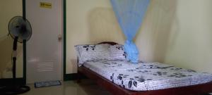 ItaytayRodel Yellow Hauz的一间卧室配有一张蓝色窗帘的床