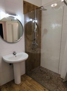阿桂拉斯Casa Independiente Centro的浴室配有盥洗盆和带镜子的淋浴