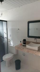 瓜拉米兰加Sítio São Gerardo - Aconchegante casa no campo.的一间带卫生间、水槽和镜子的浴室