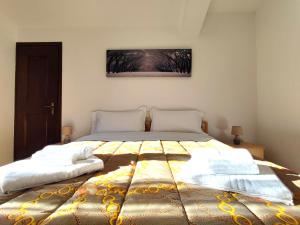 阿莱盖Hotel TEA Dolomiti的一间卧室配有一张大床和两个枕头