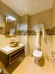 阿尔及尔Hotel Best Night 2的一间带卫生间、水槽和镜子的浴室