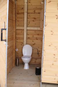 Be'er Milkaנירוונה במדבר的木墙浴室设有卫生间