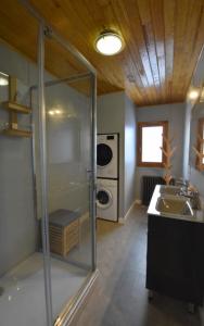 弗米盖赫Chalet de montagne的一间带玻璃淋浴和水槽的浴室