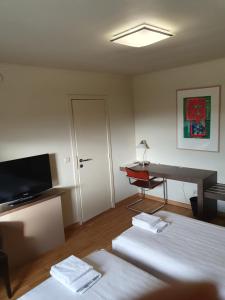洛默尔Carré的客房设有两张床、一张桌子和一台电视。