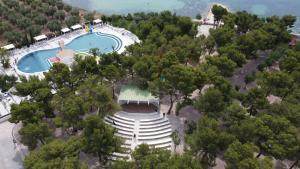 曼弗雷多尼亚Villaggio Baia Del Monaco的享有树木游泳池的顶部景致