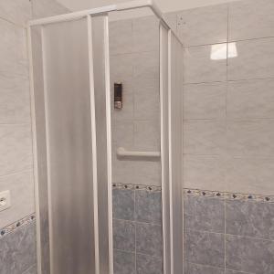 雷焦艾米利亚Room & Breakfast Santa Maria的浴室里设有玻璃门淋浴