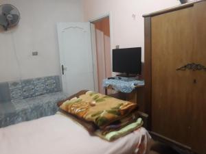 Quḩāfahمنطقة الاستاد بطنطا的一间卧室配有一张床和一台电视