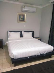 吉达الياسمين للشقق المفروشة的一张带白色床单和枕头的床