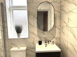 罗特莱The Ivanhoe Apartment的白色的浴室设有水槽和镜子