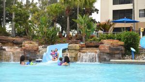 奥兰多假日酒店俱乐部奥兰治湖度假村的一群儿童在度假村的水滑梯玩耍