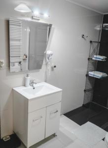 阿尔巴尤利亚Vila Carolina Apulum的白色的浴室设有水槽和镜子