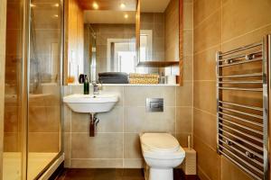 海华德希思Comfort Stay Apartment - Haywards Heath的浴室配有卫生间、盥洗盆和淋浴。