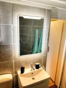 杜塞尔多夫Apartment nähe Flughafen DUS的一间带水槽和镜子的浴室