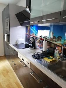 维也纳Apartment Tesla的厨房配有水槽和台面