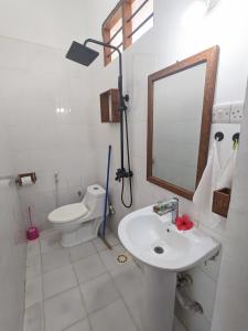 南威Mkadi Beach House的一间带水槽、镜子和卫生间的浴室