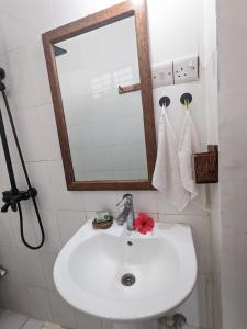 南威Mkadi Beach House的浴室设有白色水槽和镜子