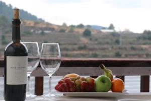 Sappirעיינות ספיר - Einot Sapir的桌上的水果盘和两杯酒杯