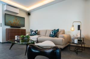 戛纳Palm croisette front de mer1的带沙发和电视的客厅