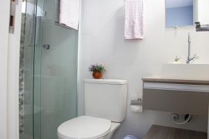 弗洛里亚诺波利斯Solar da Lorena的浴室配有卫生间、盥洗盆和淋浴。