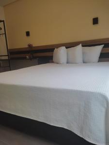 奥兰布拉Hotel Flores de Holambra的客房内的白色床和白色枕头