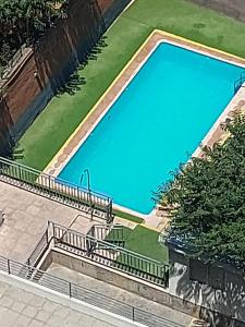 圣地亚哥阿莫布拉多斯和平公寓酒店的享有带草地的游泳池的顶部景致