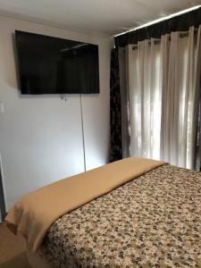 金斯科特Sally's Kingscote Retreat-2 units with 4 bedrooms in Kingscote, Kangaroo Island的一间卧室配有一张床和一台平面电视
