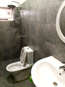 基加利BIZI HOMES的一间带卫生间、水槽和镜子的浴室