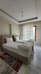 凡城Padishah Suite Otel的卧室设有两张大床,卧室设有窗户