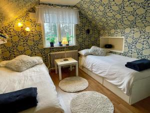 SvängstaHoliday home SVÄNGSTA II的一间卧室设有两张单人床和一个窗户。